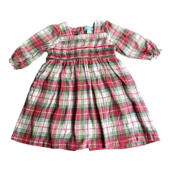 APRIL CORNELL PLAID COTTON BABY TODDLER DRESS 12 TO 18 MOS SMOCKING BUTTON BACK - Picture 1 of 8